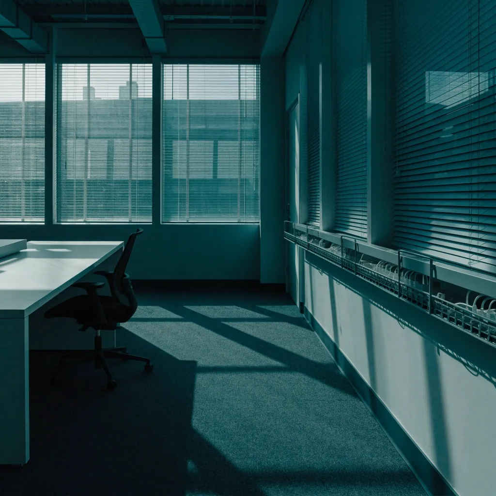 Cold morning daylight across an empty studio workspace floor